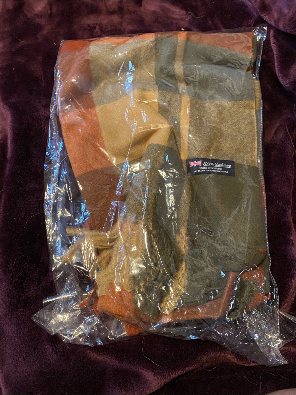 Colorblock Cashmere Blend Scarf in Olive & Rust